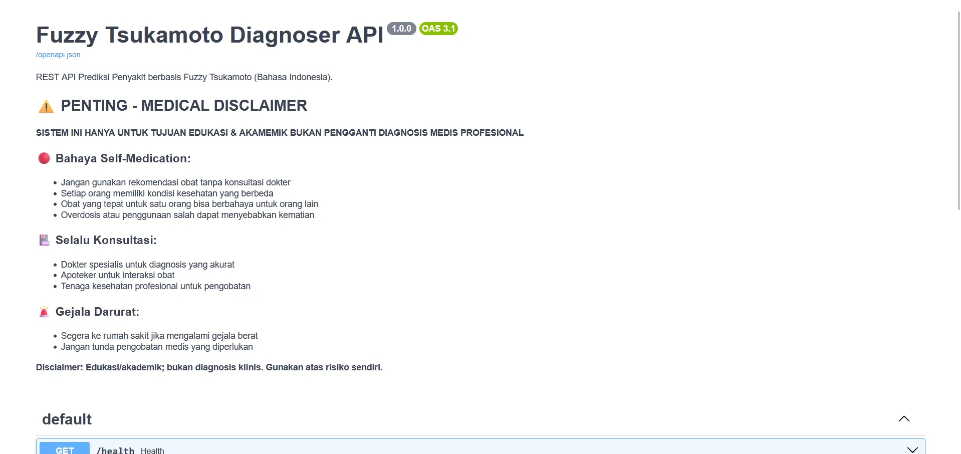 Fuzzy Tsukamoto Diagnoser API